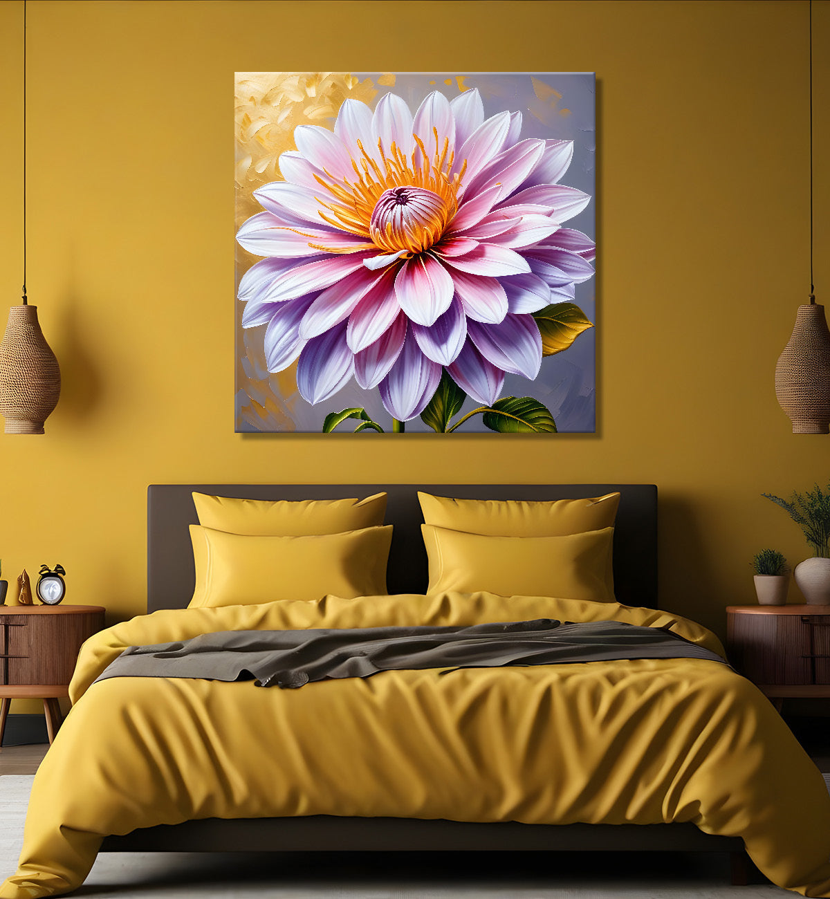 Light pink flowers in grey textured painting   Flower-S-355