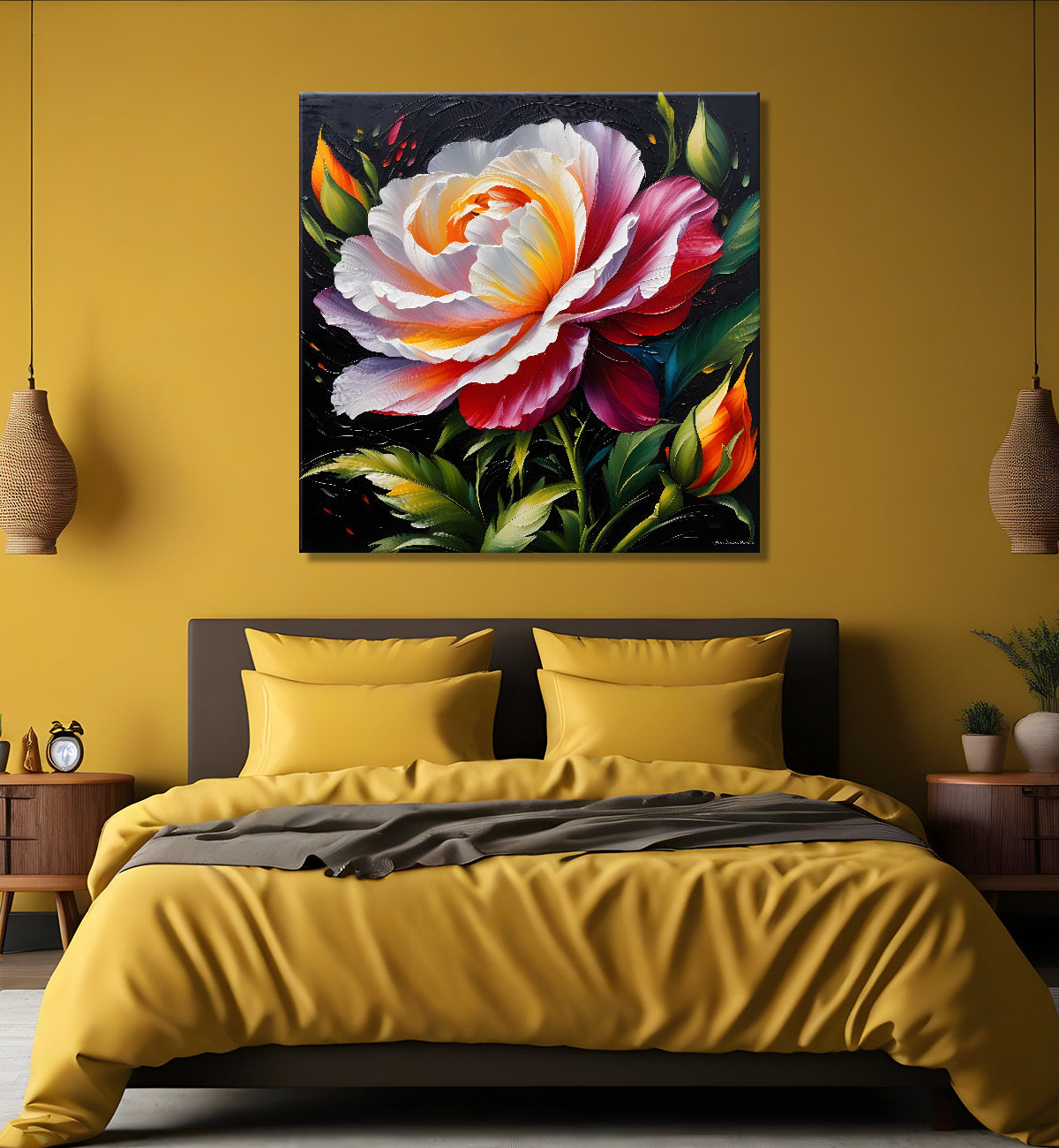 Pink rose in green background painting  Flower-S-356