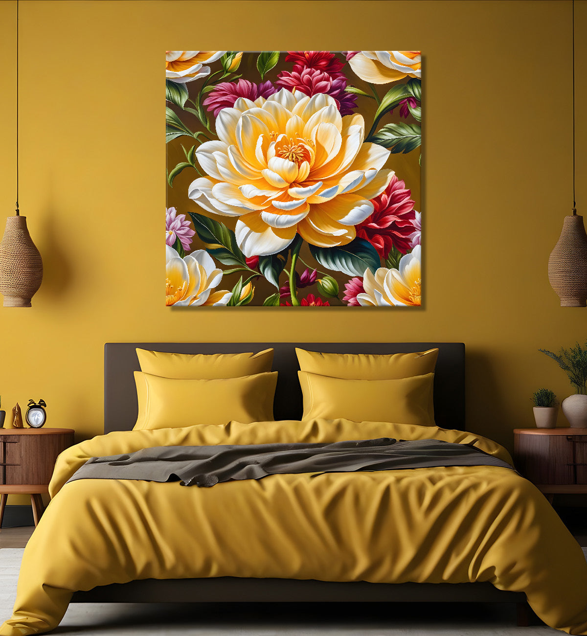 Yellow flower in textured oil painting  Flower-S-357