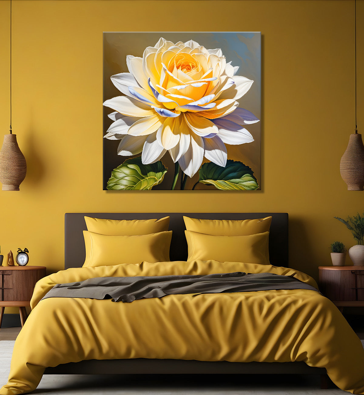 Yellow flower in textured oil painting  Flower-S-358