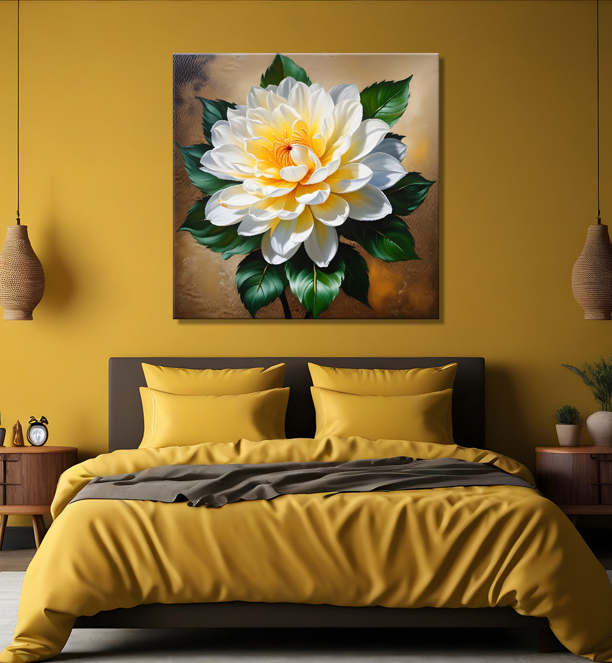 White flower in textured oil painting  Flower-S-359