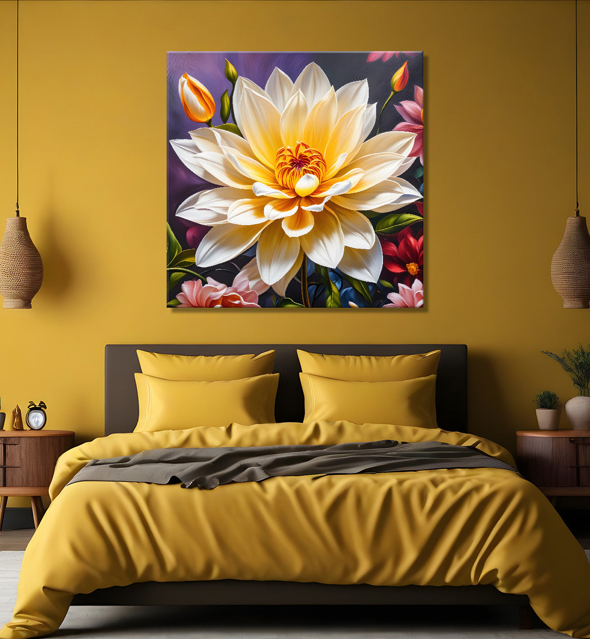 Yellow flower in textured oil painting  Flower-S-360
