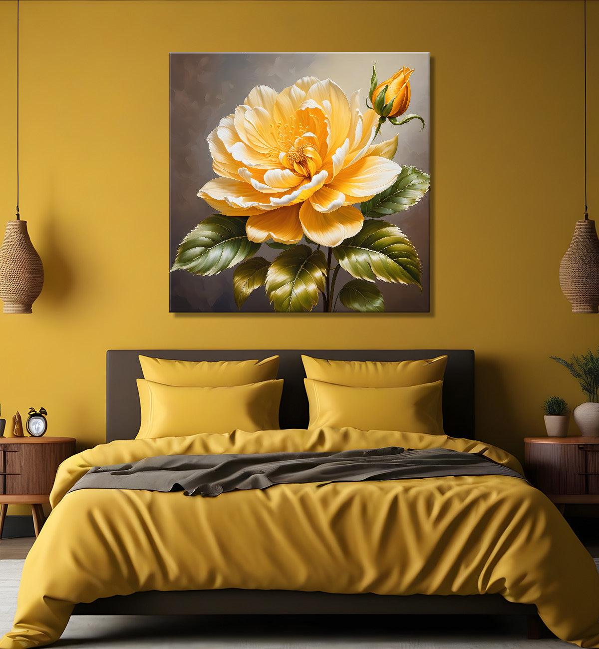 Yellow flower in textured oil painting  Flower-S-361
