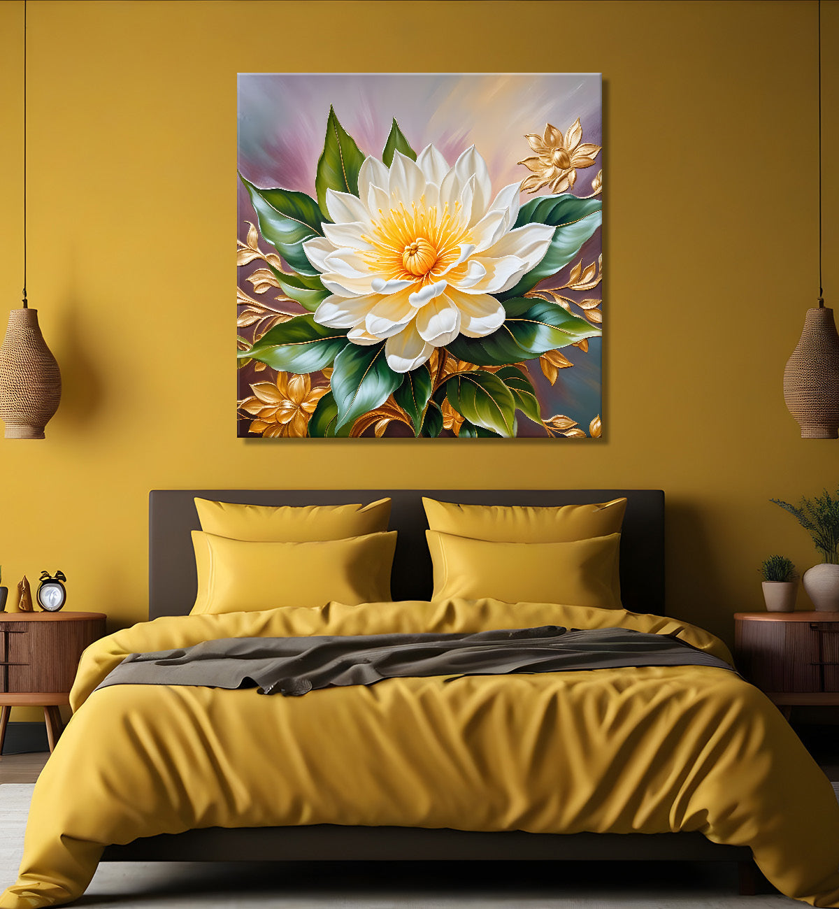 White flower in textured oil painting  Flower-S-362