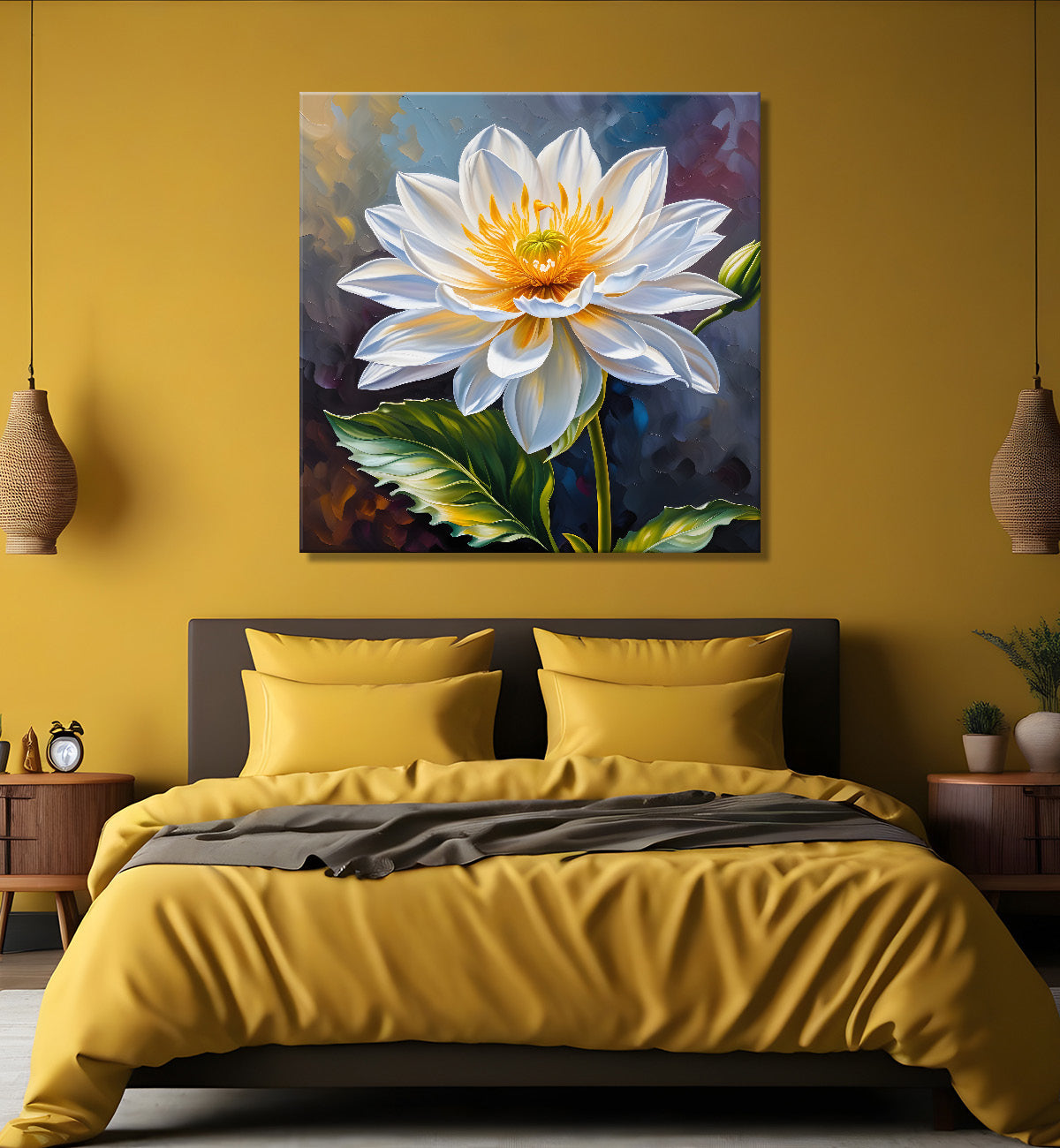 White flower in textured oil painting  Flower-S-363