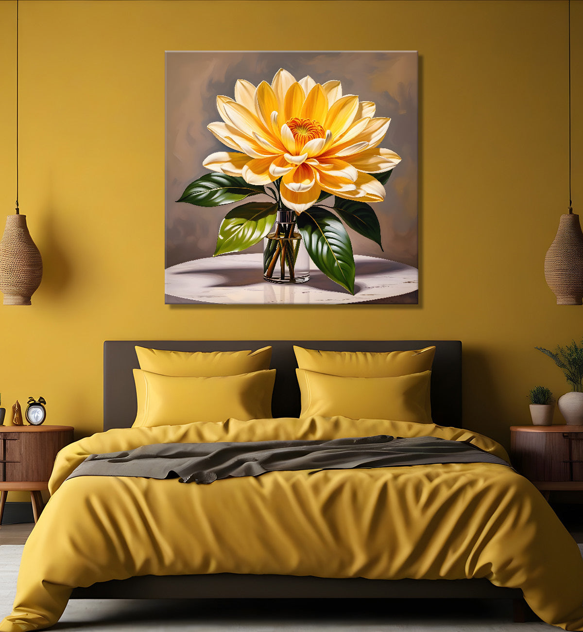 Yellow flower in textured oil painting   Flower-S-364