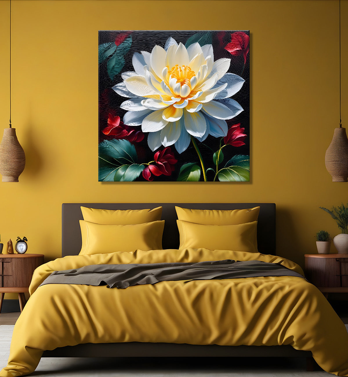 White flower in textured oil painting   Flower-S-367