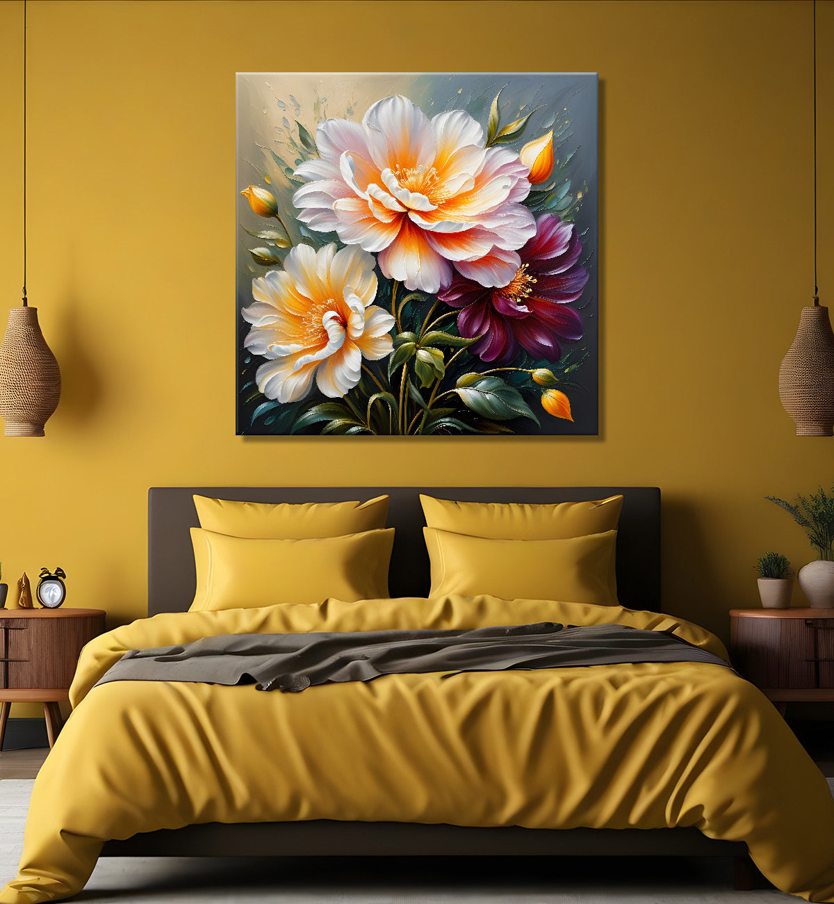 White flower in textured oil painting  Flower-S-369