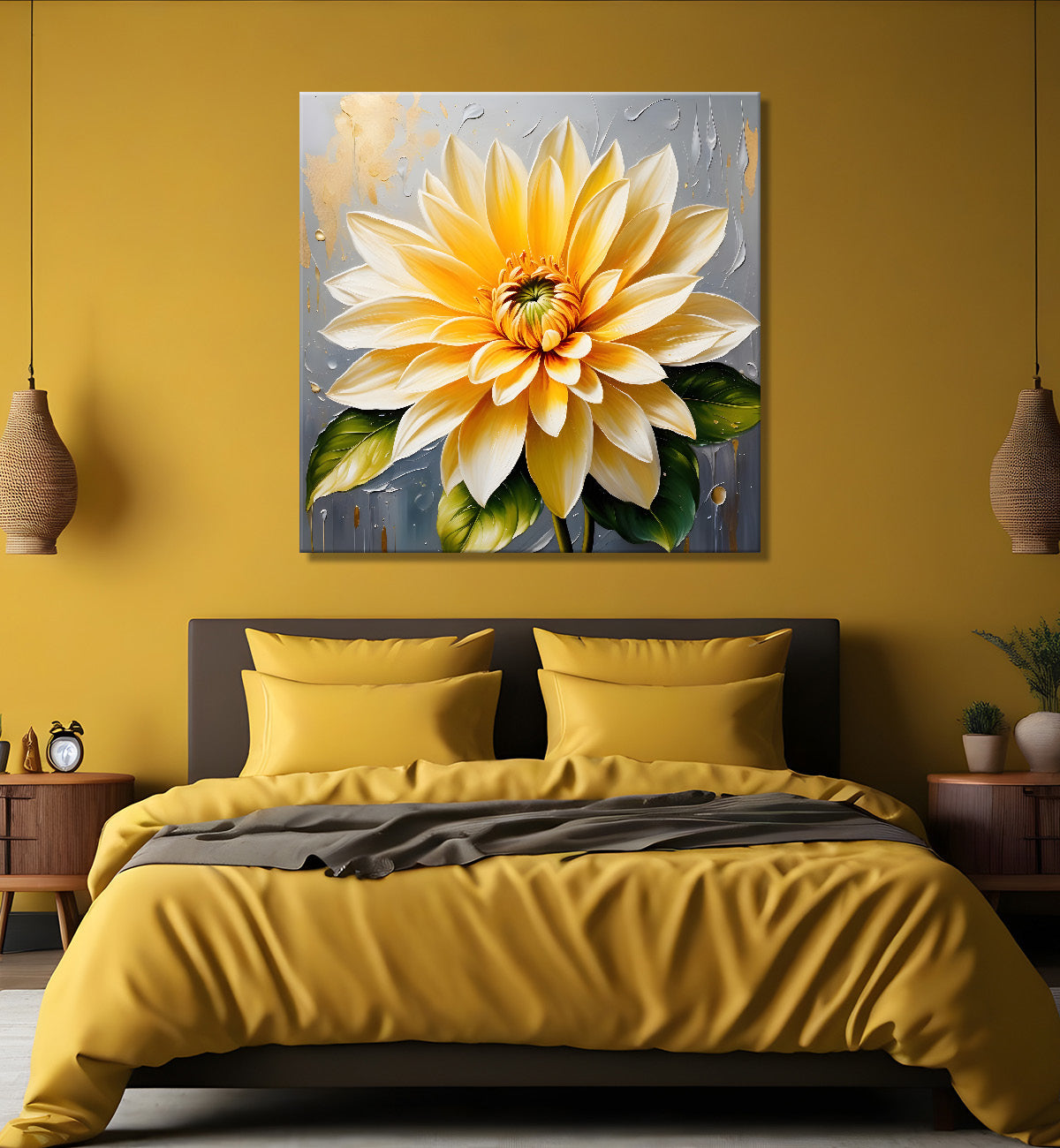 Yellow flower in textured oil painting  Flower-S-370