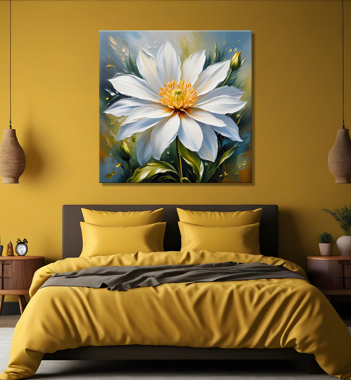 White flower in textured oil painting   Flower-S-372