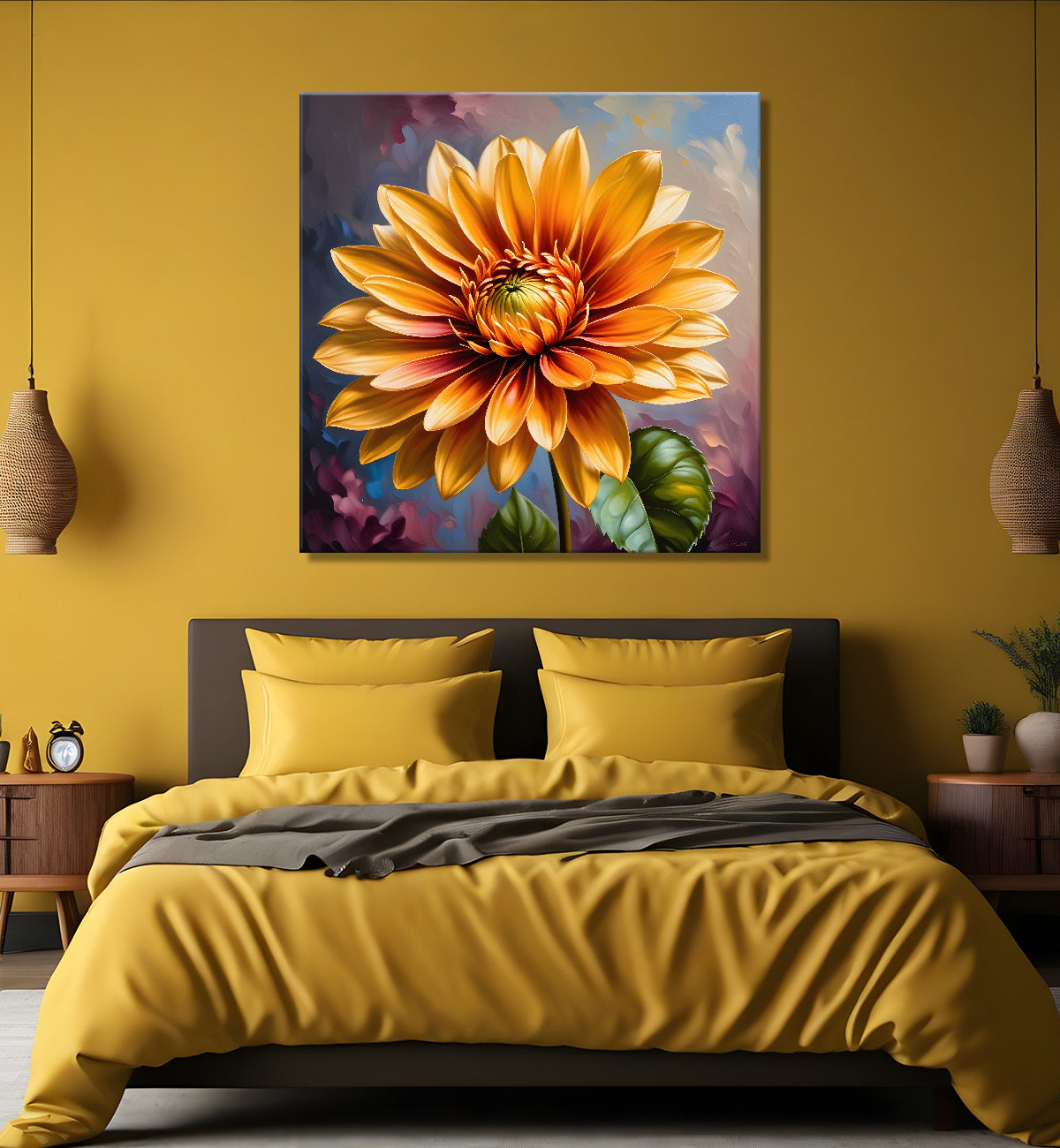 Yellow flower in textured oil painting  Flower-S-373