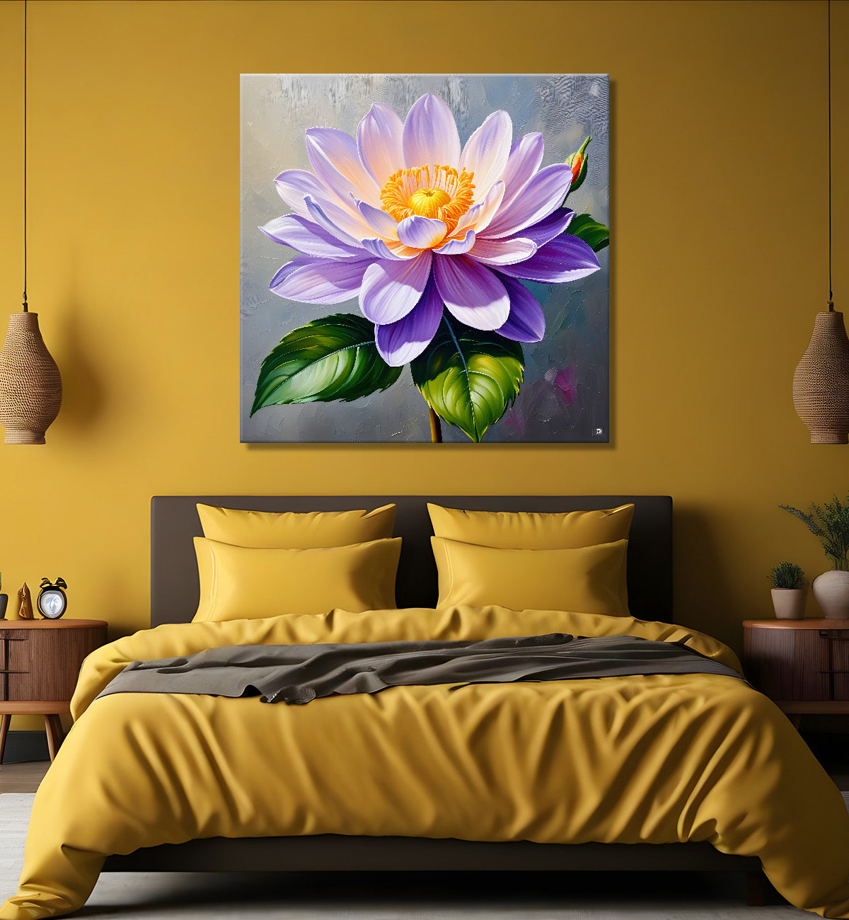 Purple flowers in grey textured painting   Flower-S-374