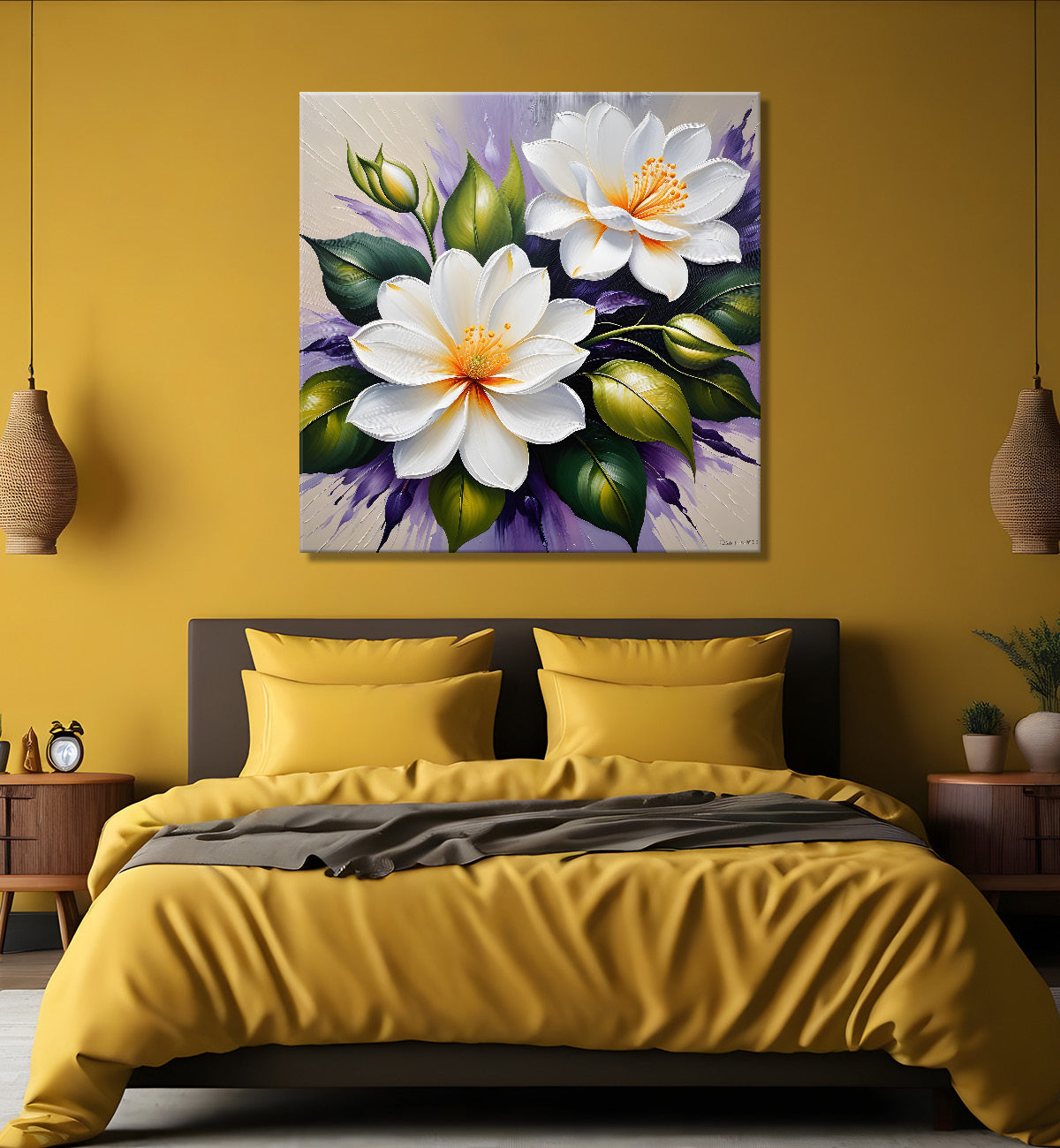 White flowers in textured oil painting   Flower-S-375