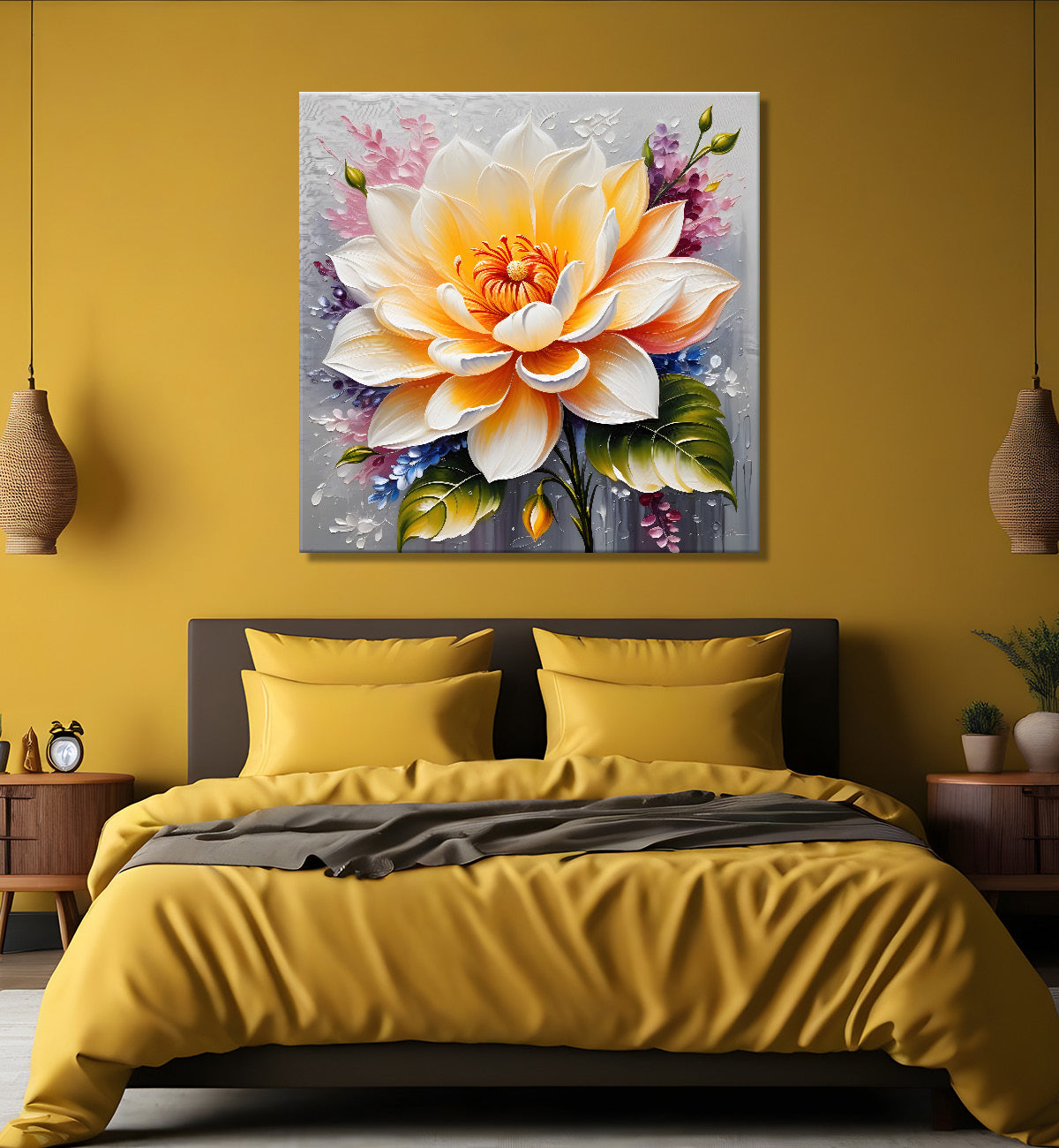 Yellow flower in textured oil painting   Flower-S-377