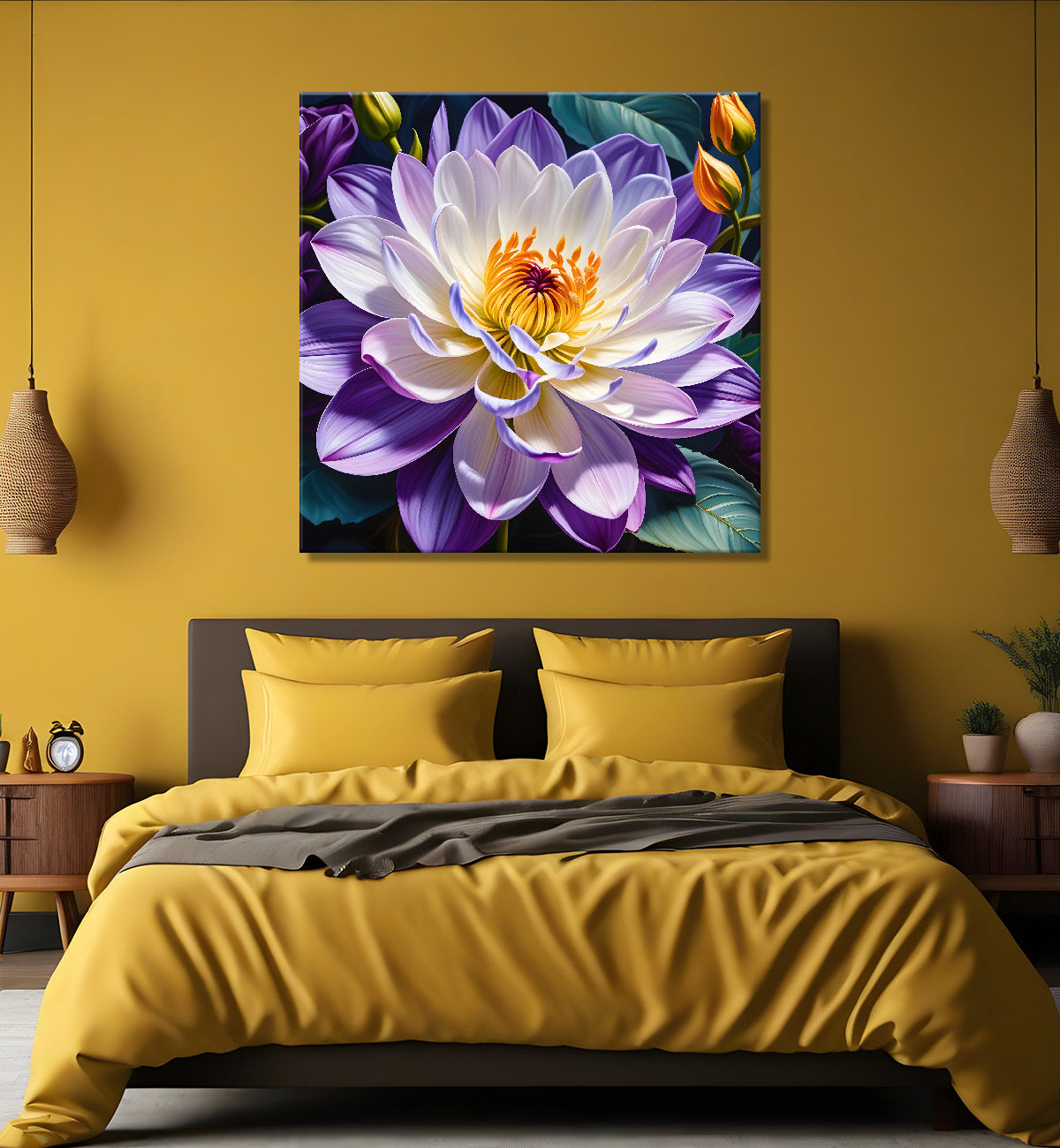 Purple flowers in grey textured painting   Flower-S-378