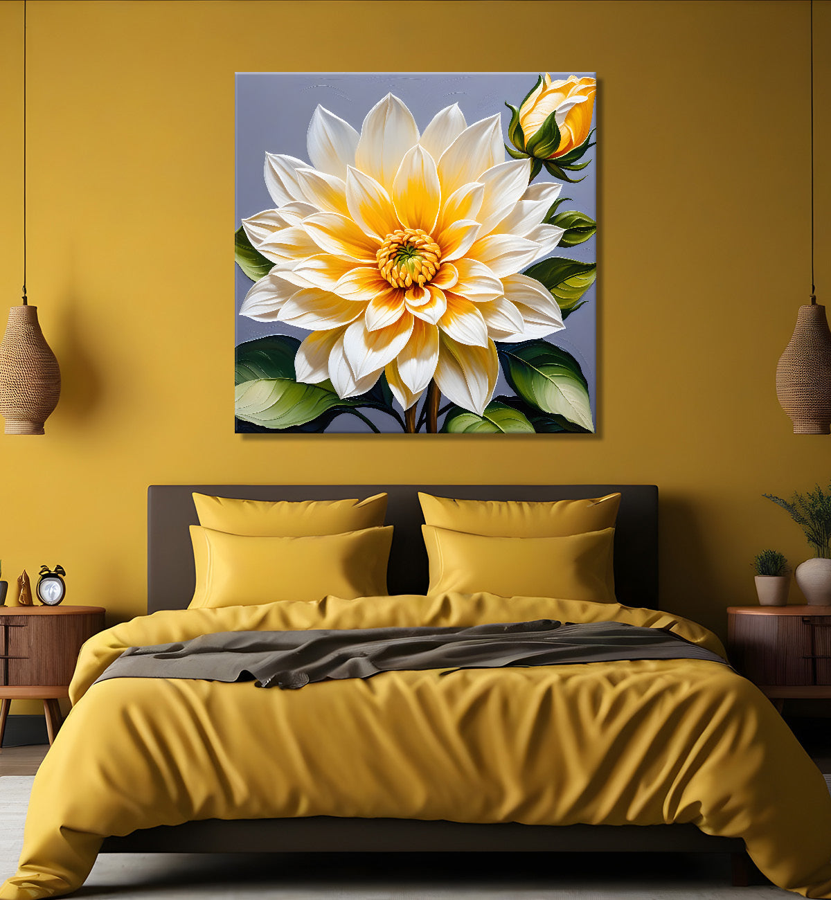 White flower in textured oil painting   Flower-S-381