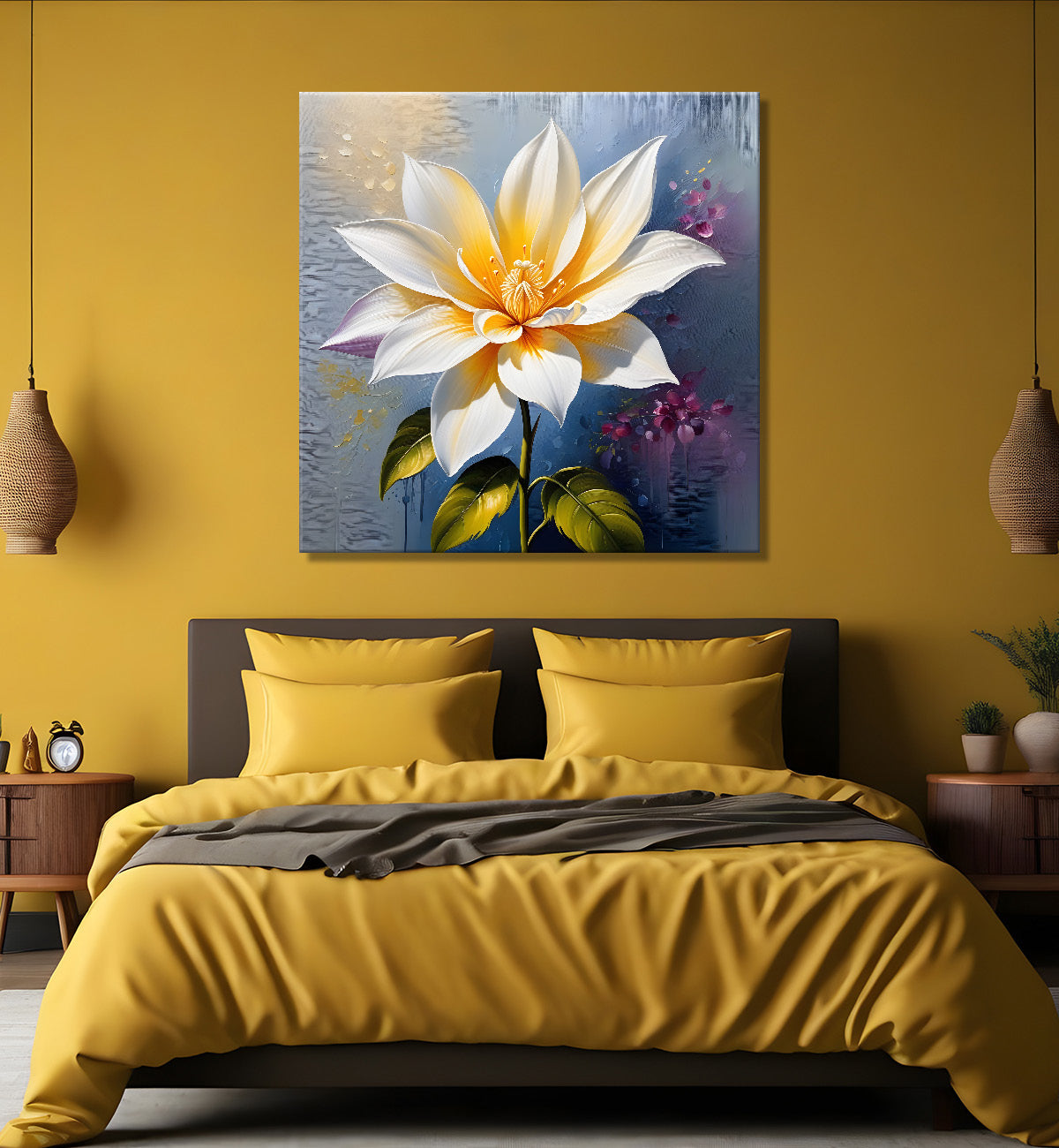 White flower in textured oil painting   Flower-S-382