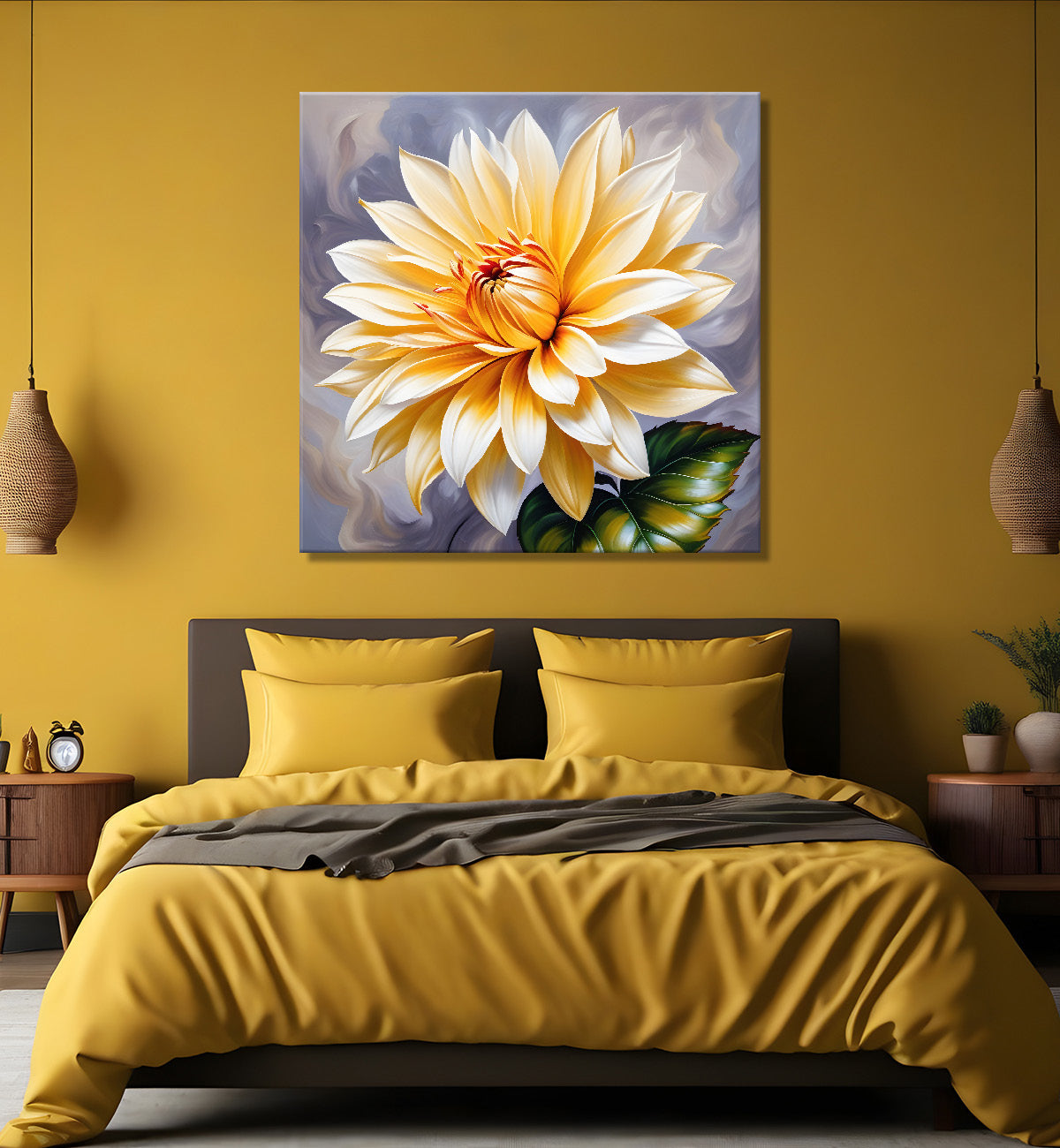 Yellow flower in textured oil painting   Flower-S-383