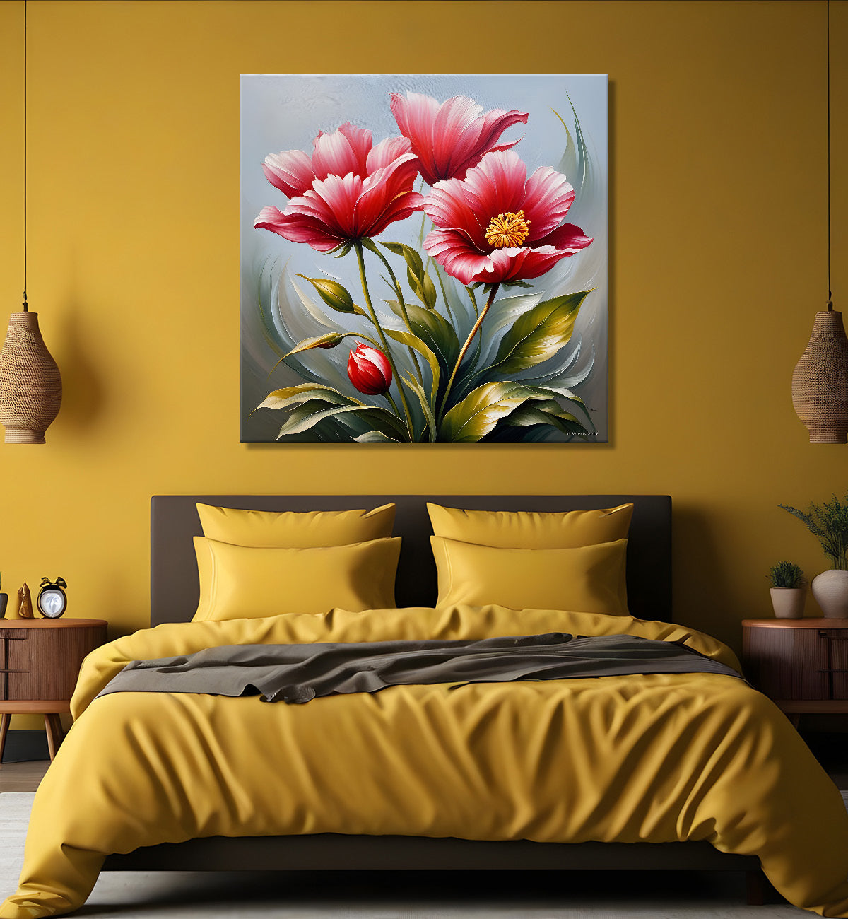 Pink flowers in textured painting  Flower-S-384