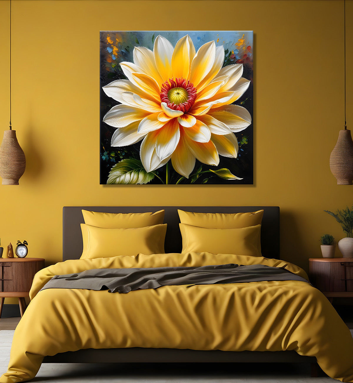 Yellow flower in textured oil painting    Flower-S-388