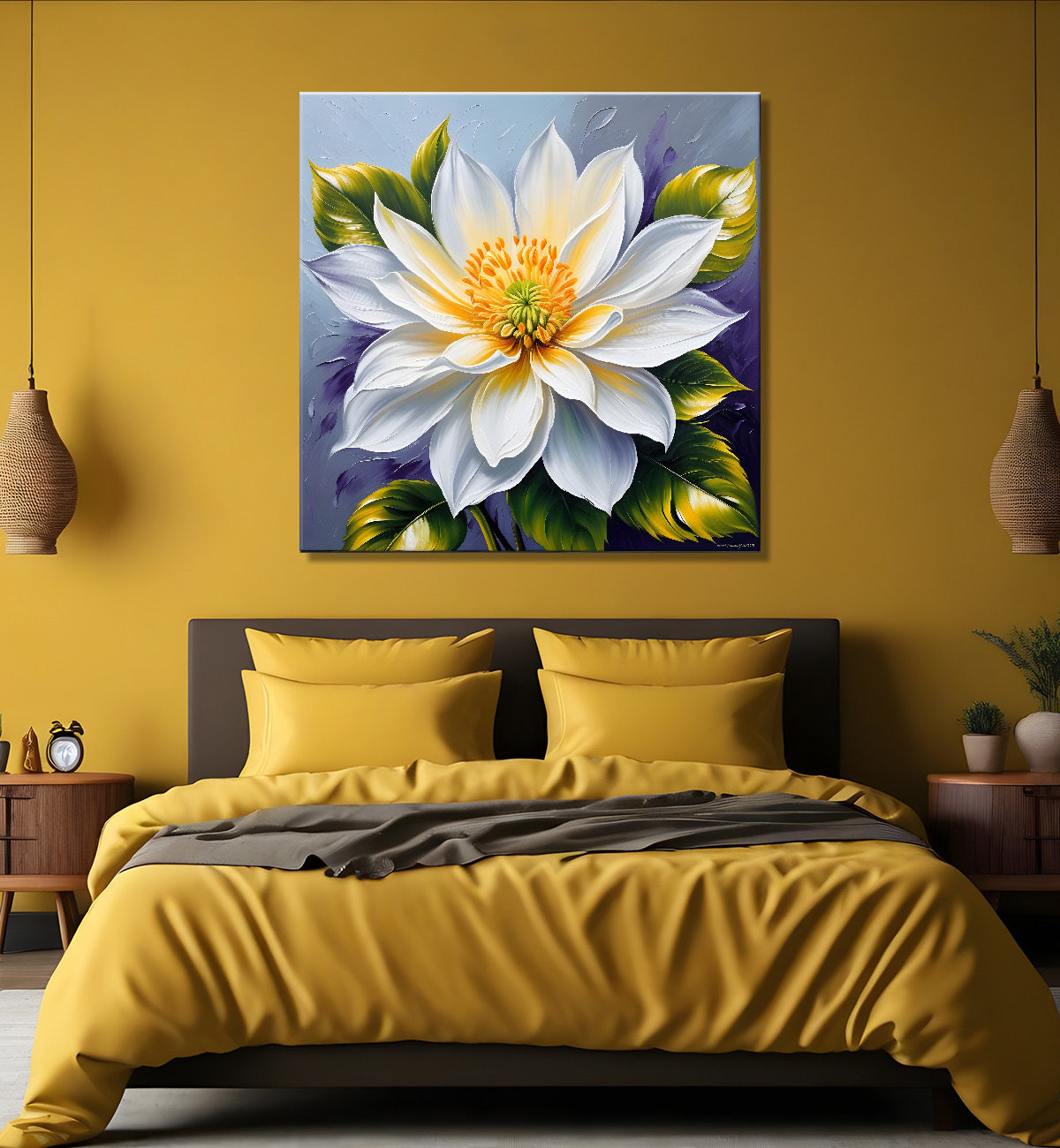 White flower in textured oil painting   Flower-S-389