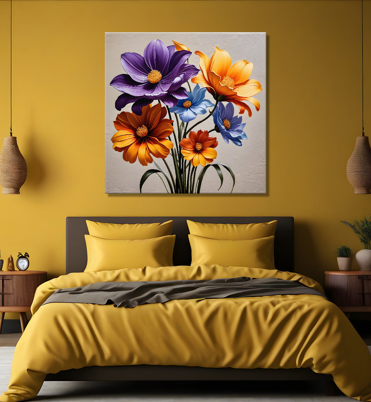 Orange and purple flower in textured oil painting   Flower-S-391