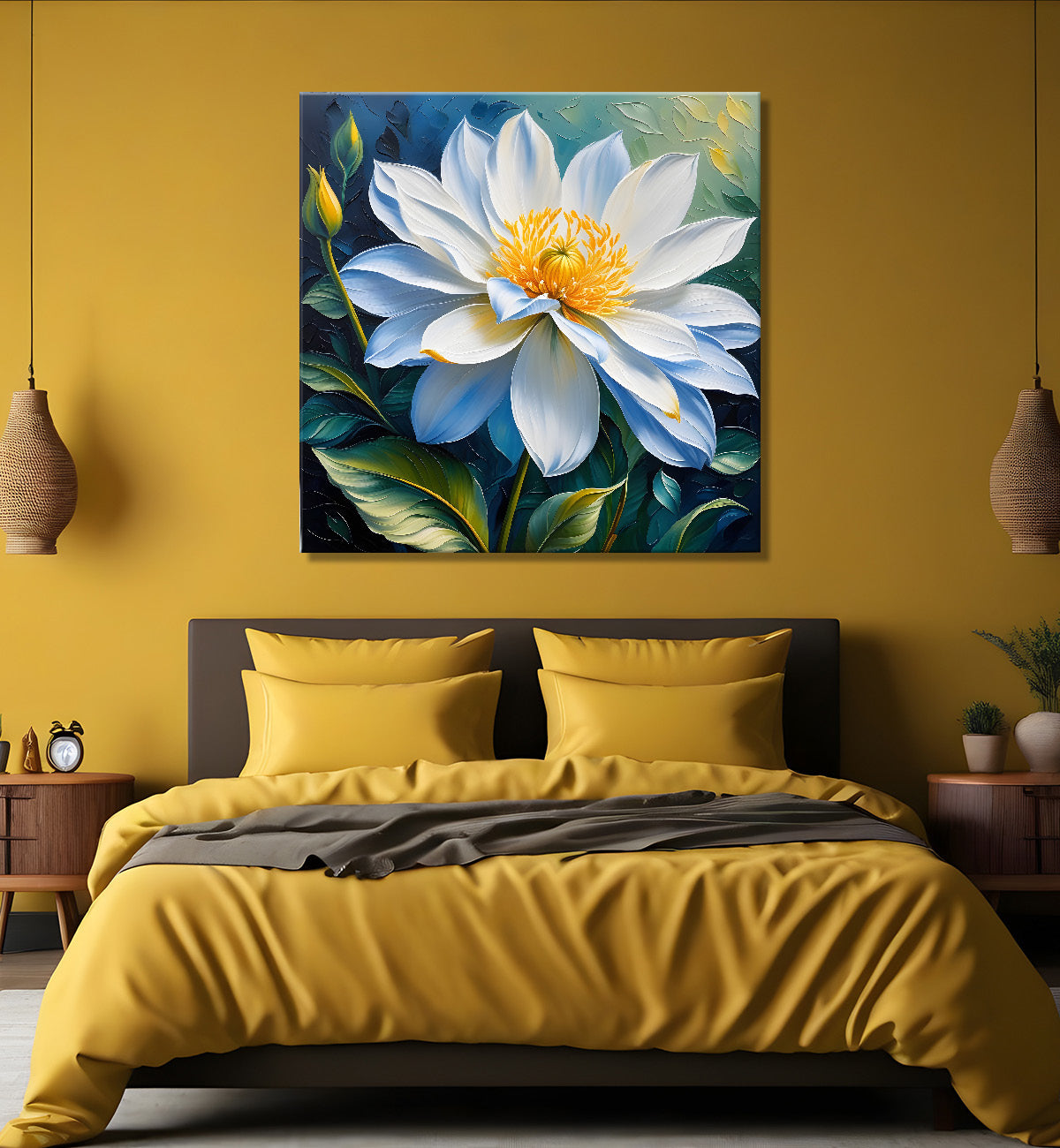 Light blue flower in textured painting   Flower-S-393