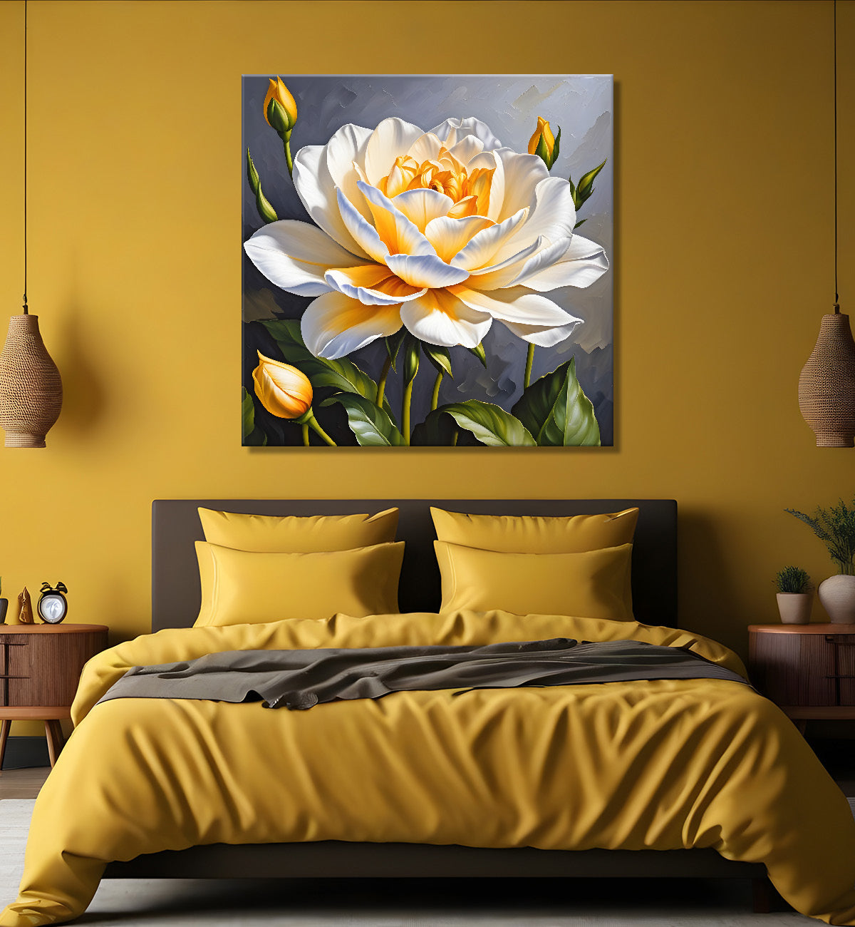 White flower in textured oil painting   Flower-S-394