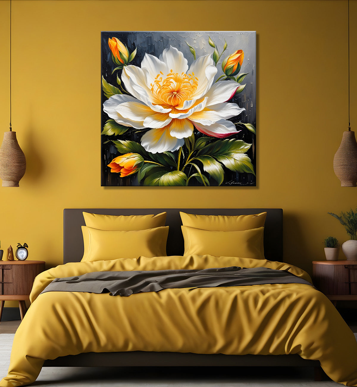White flower in textured oil painting   Flower-S-395
