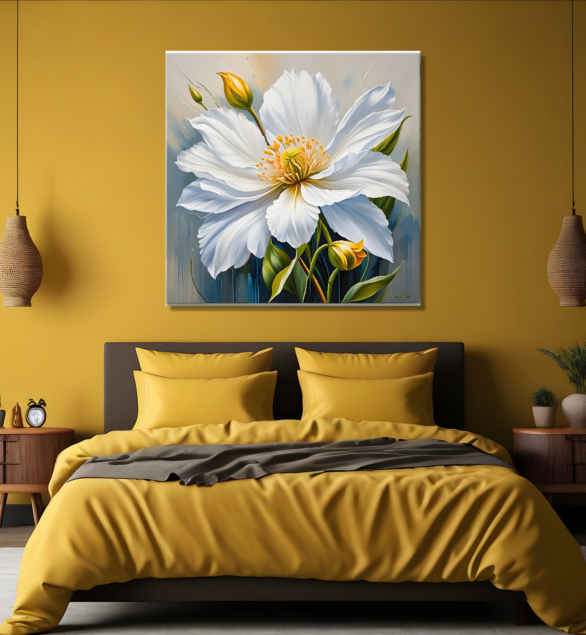 White flower in textured oil painting   Flower-S-396