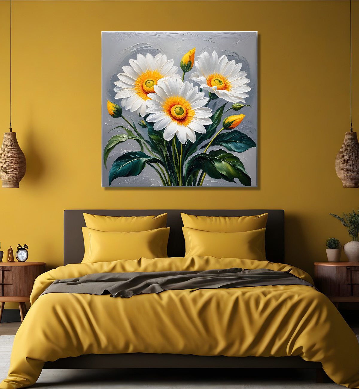 White flower in textured oil painting   Flower-S-397