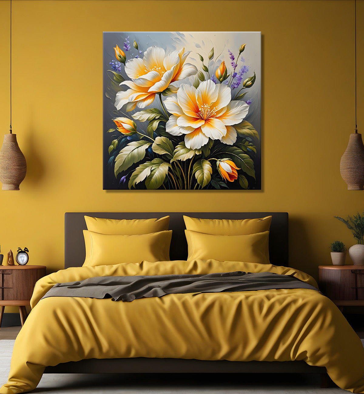 Yellow flowers in textured oil painting  Flower-S-398