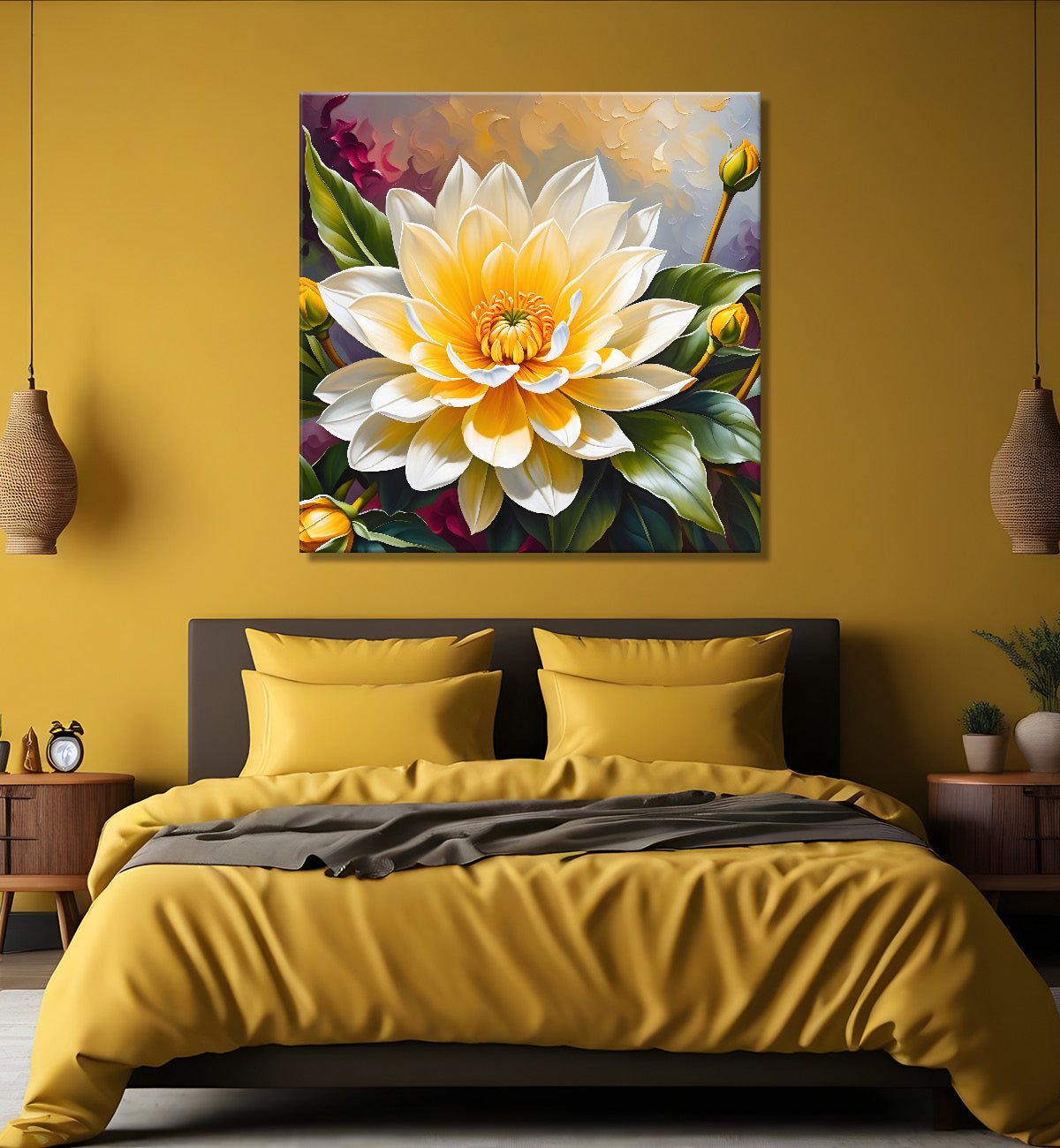 Yellow flowers in textured oil painting  Flower-S-399