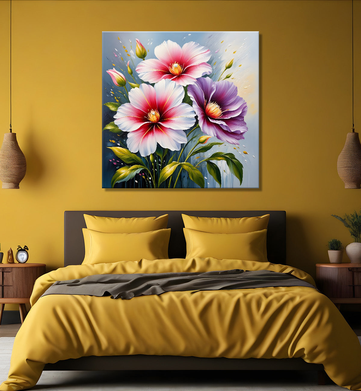 Pink and purple flowers in textured painting   Flower-S-400