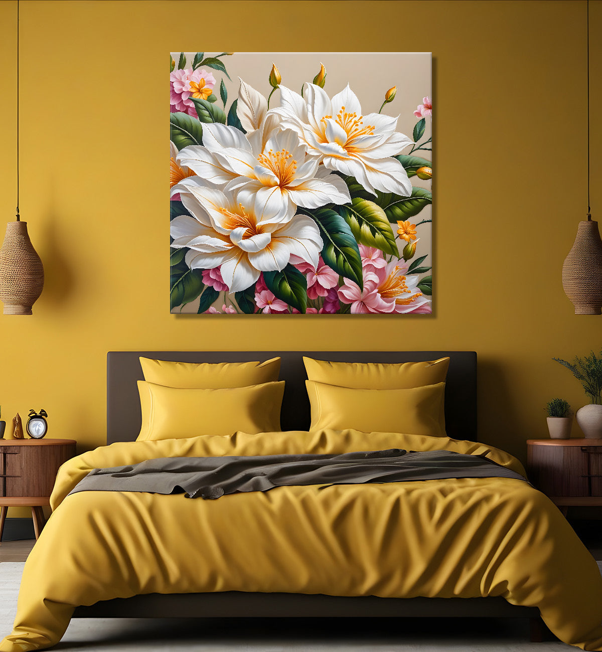 White flowers in textured oil painting - Flower-S-403