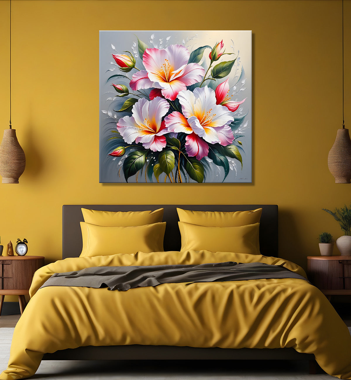 Purple flower in beautiful textured painting - Flower-S-406