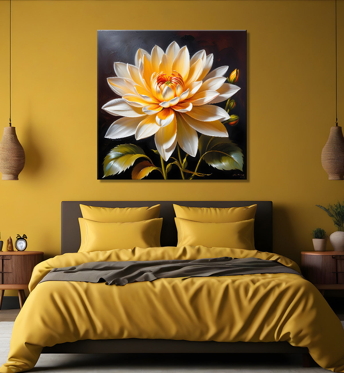Yellow flower in textured oil painting - Flower-S-408