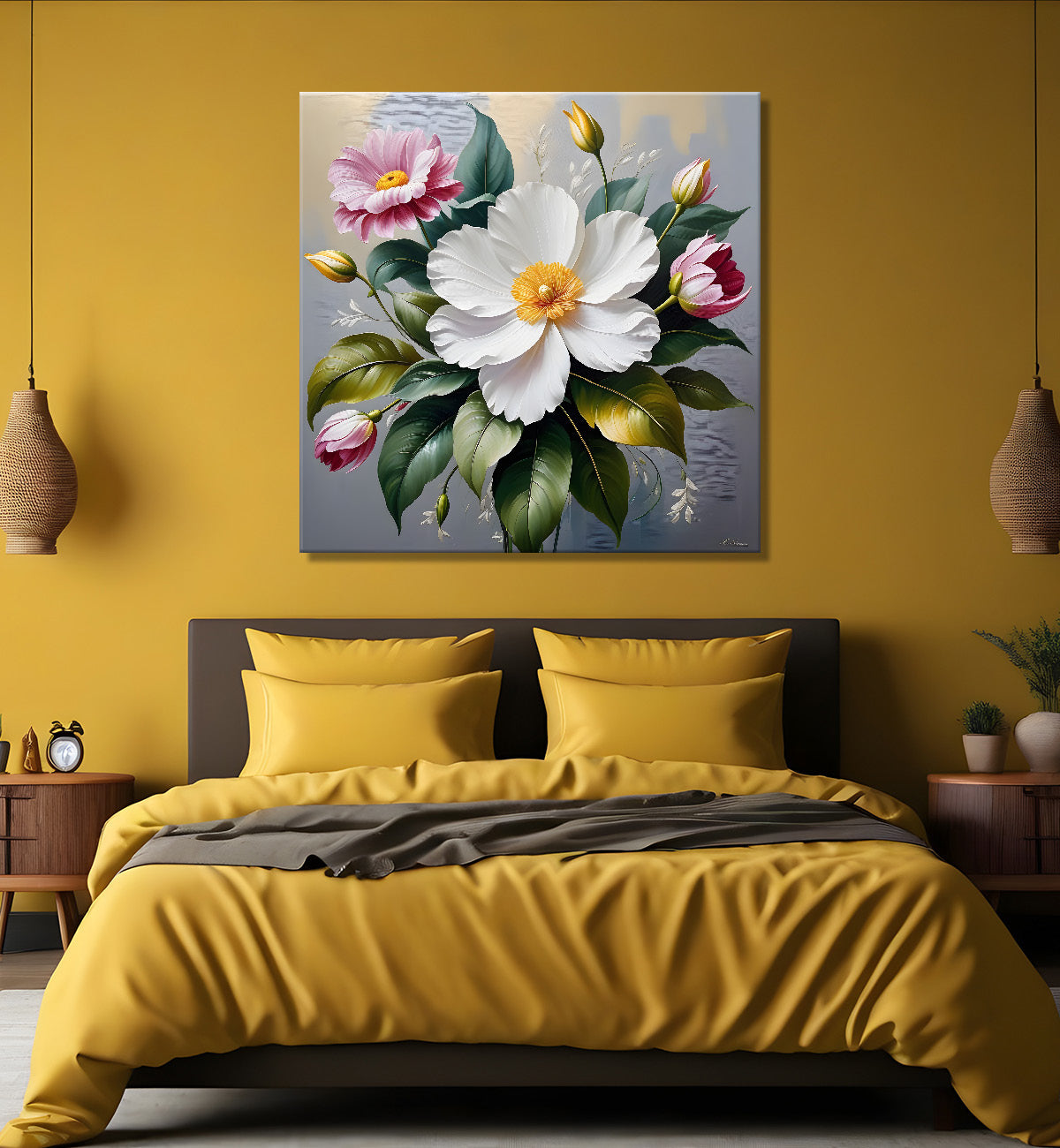 White flowers in textured oil painting  - Flower-S-410