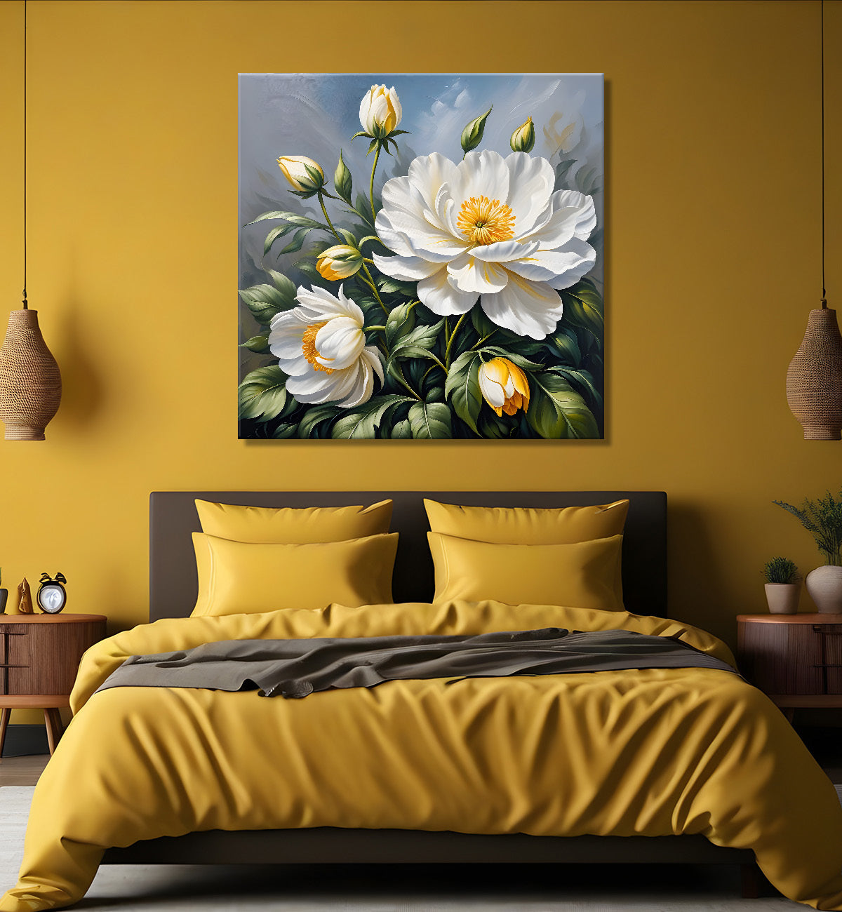 White flowers in textured oil painting - Flower-S-411