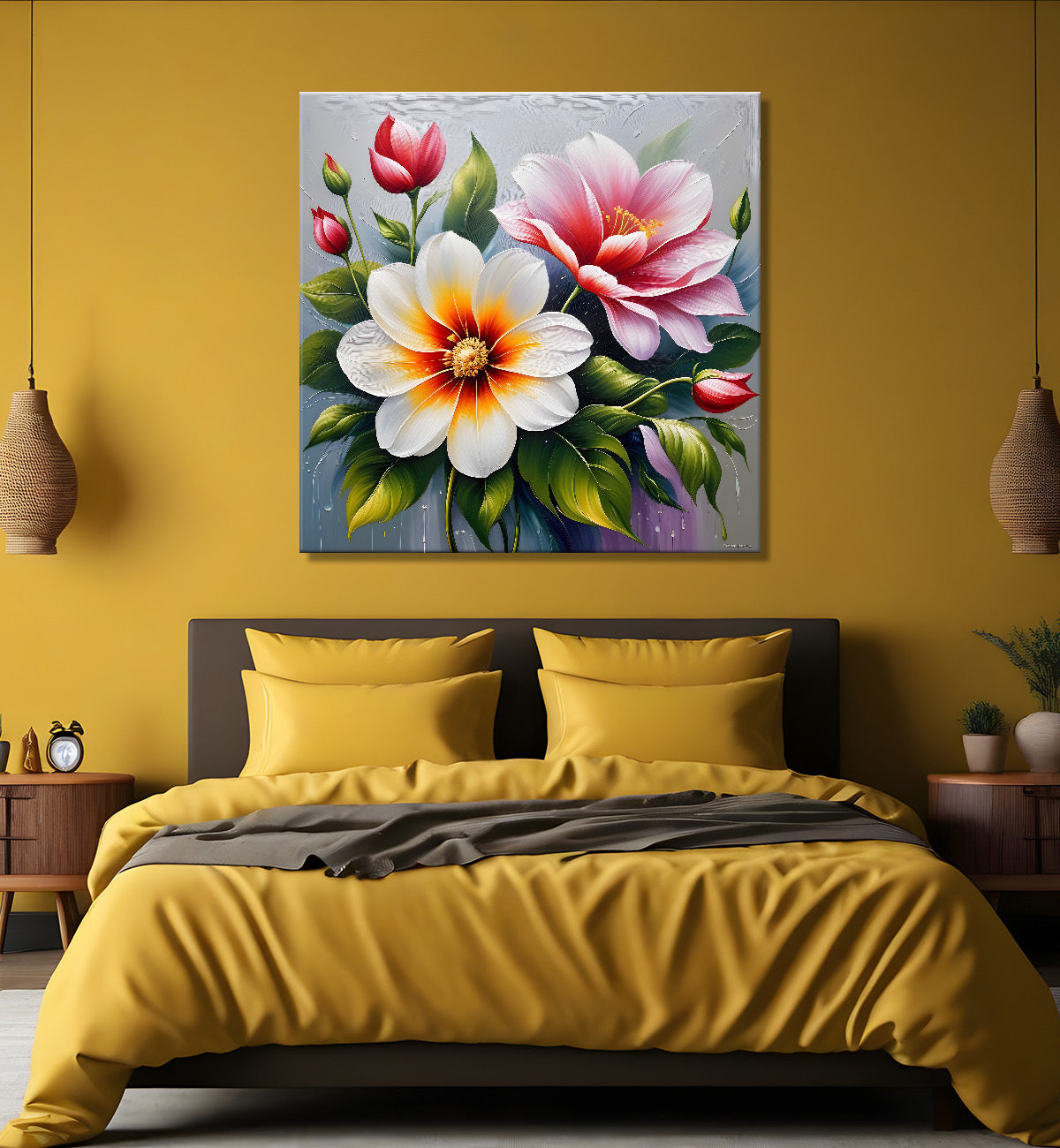 Colourful flowers in textured oil painting - Flower-S-412