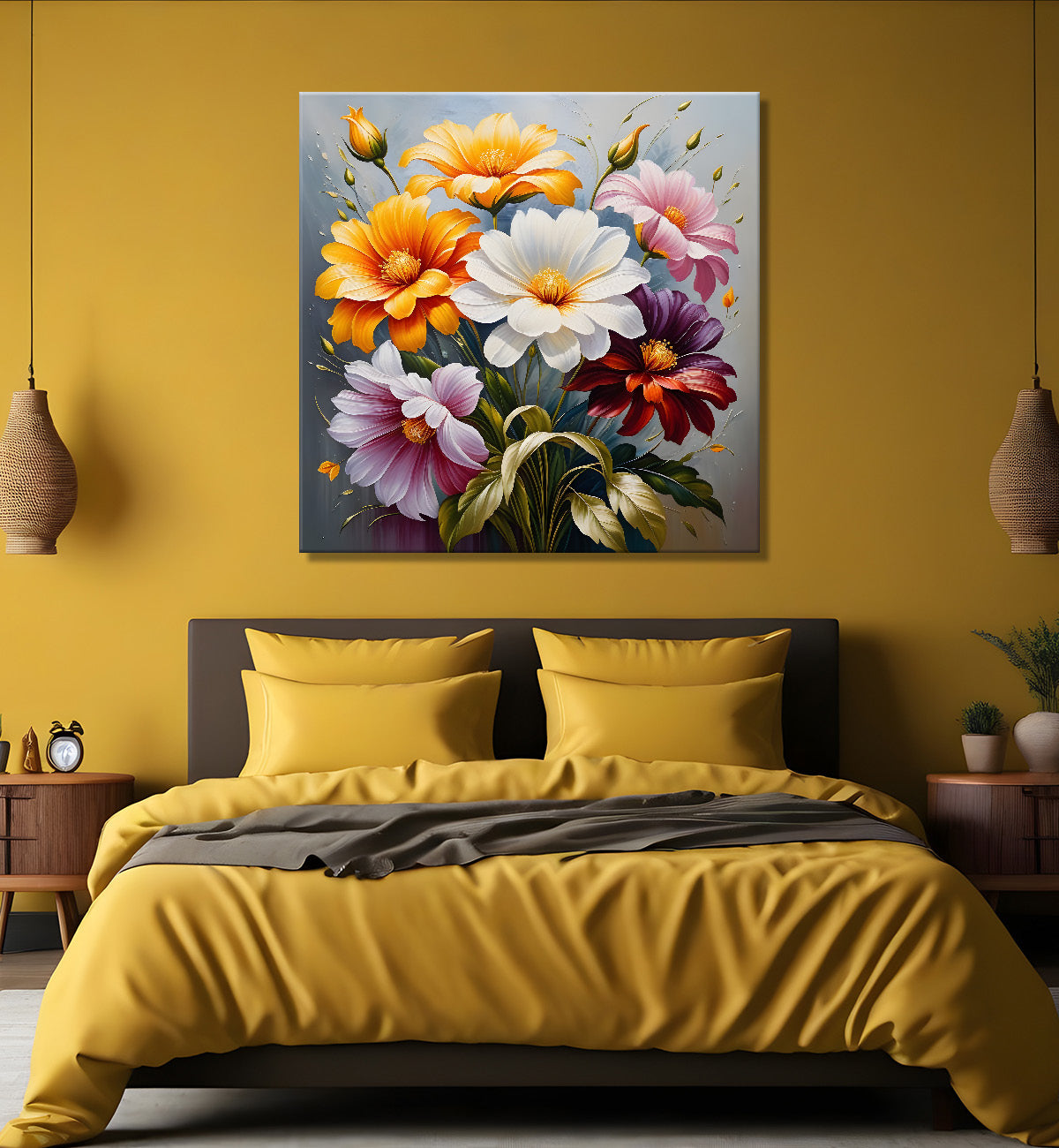 Colourful flowers in textured oil painting  - Flower-S-413