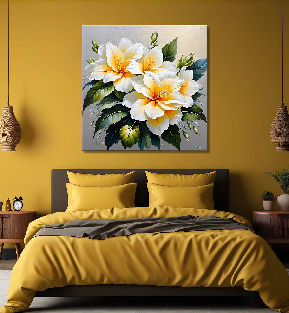 White flowers in textured oil painting - Flower-S-414