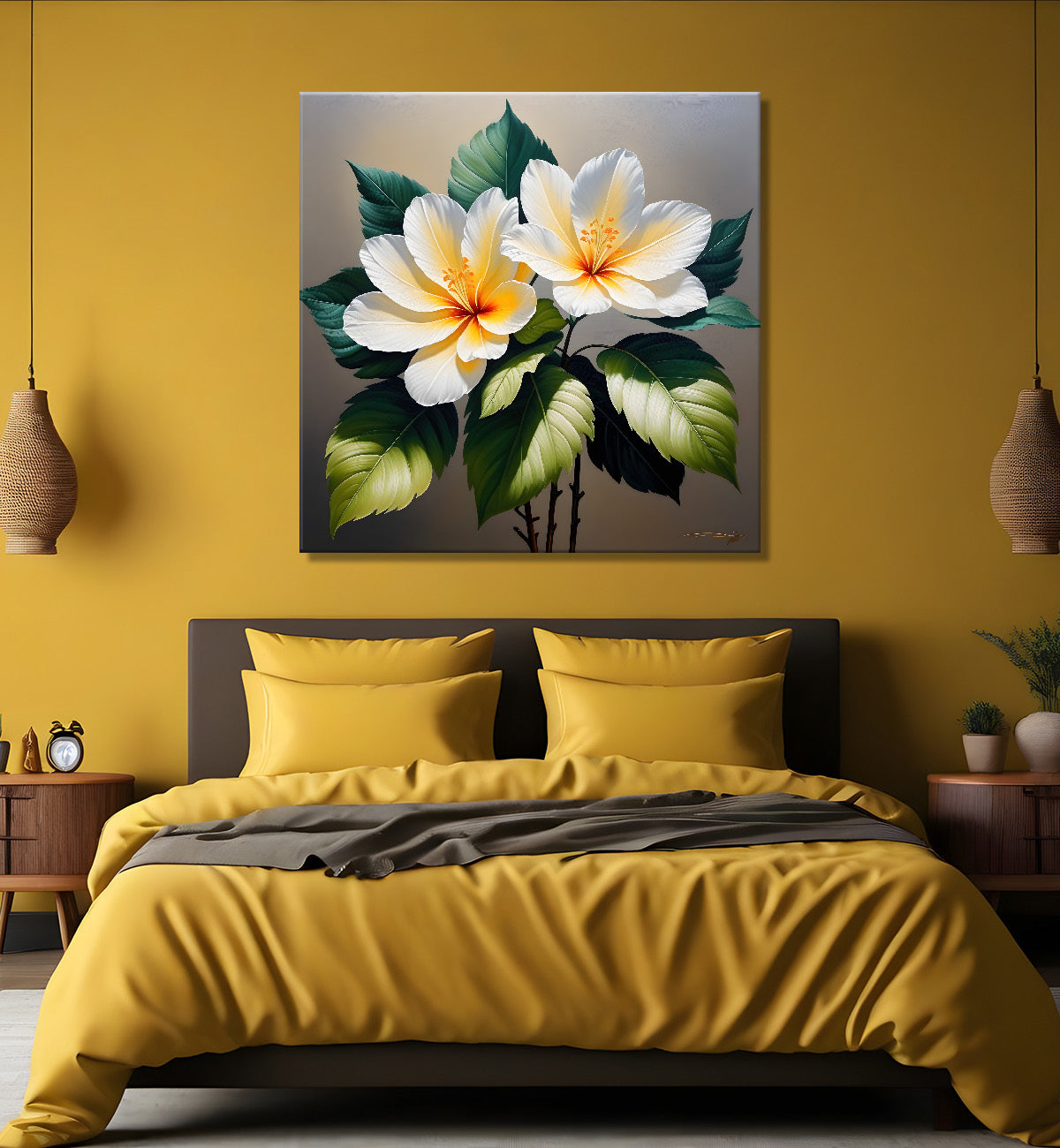 White flowers in textured oil painting - Flower-S-416