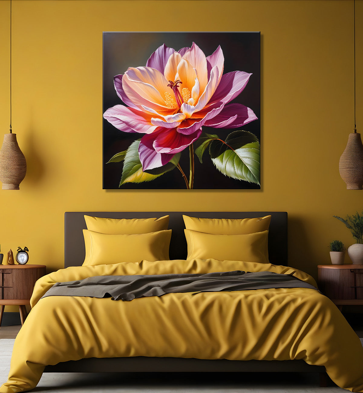 Purple flower in beautiful textured painting  - Flower-S-417