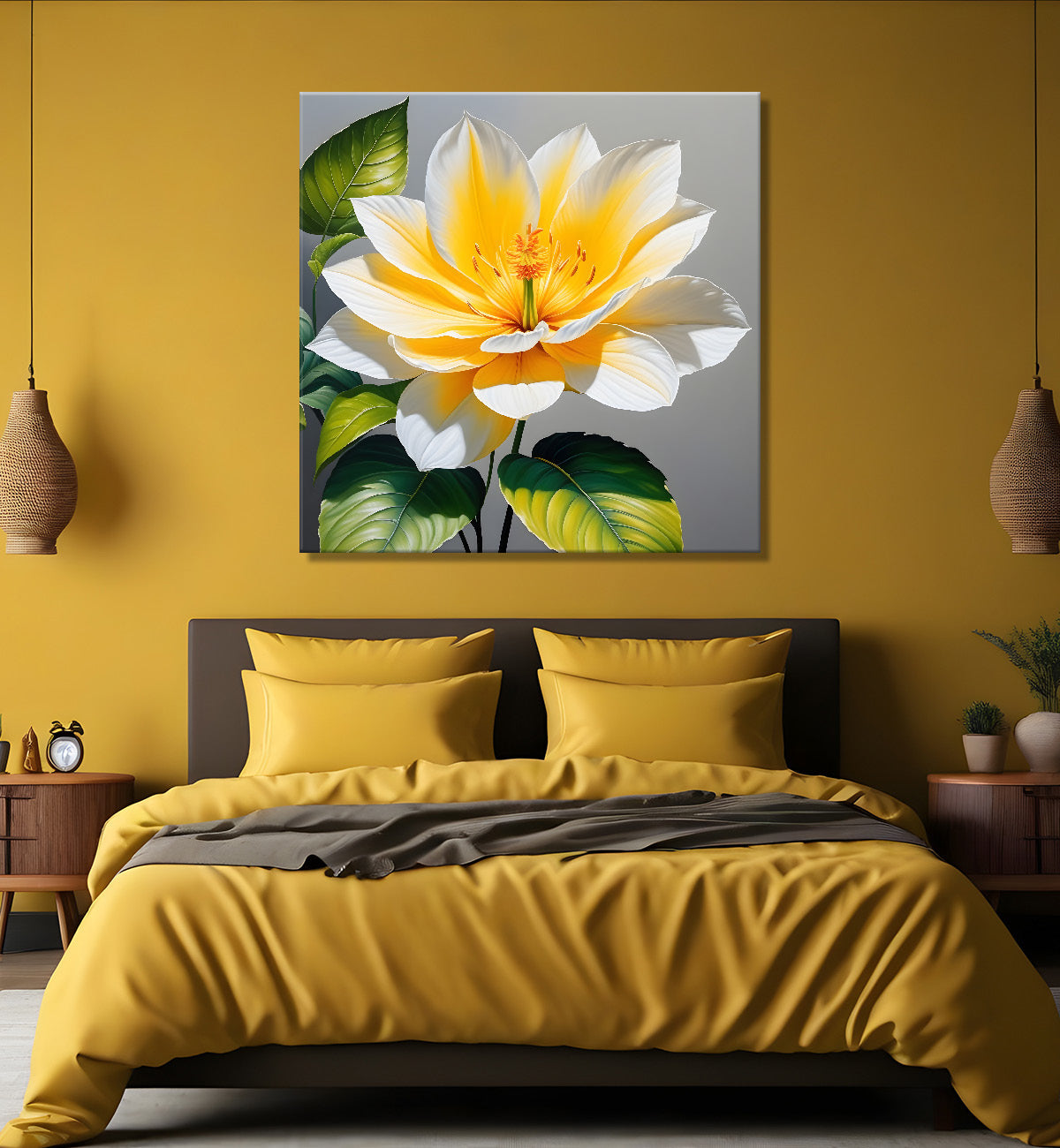White flower in textured oil painting - Flower-S-418