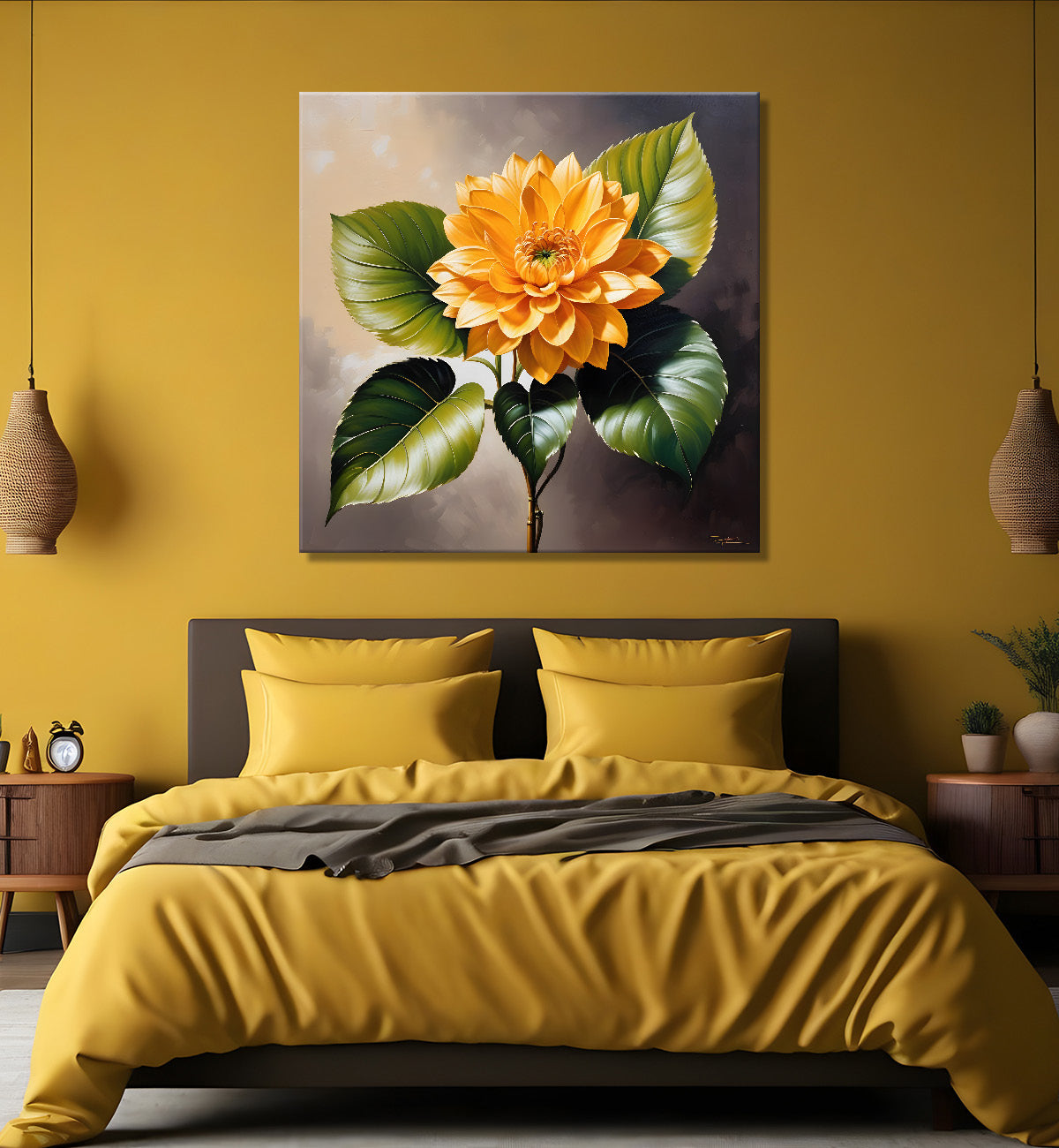 Yellow flower in textured oil painting  - Flower-S-419