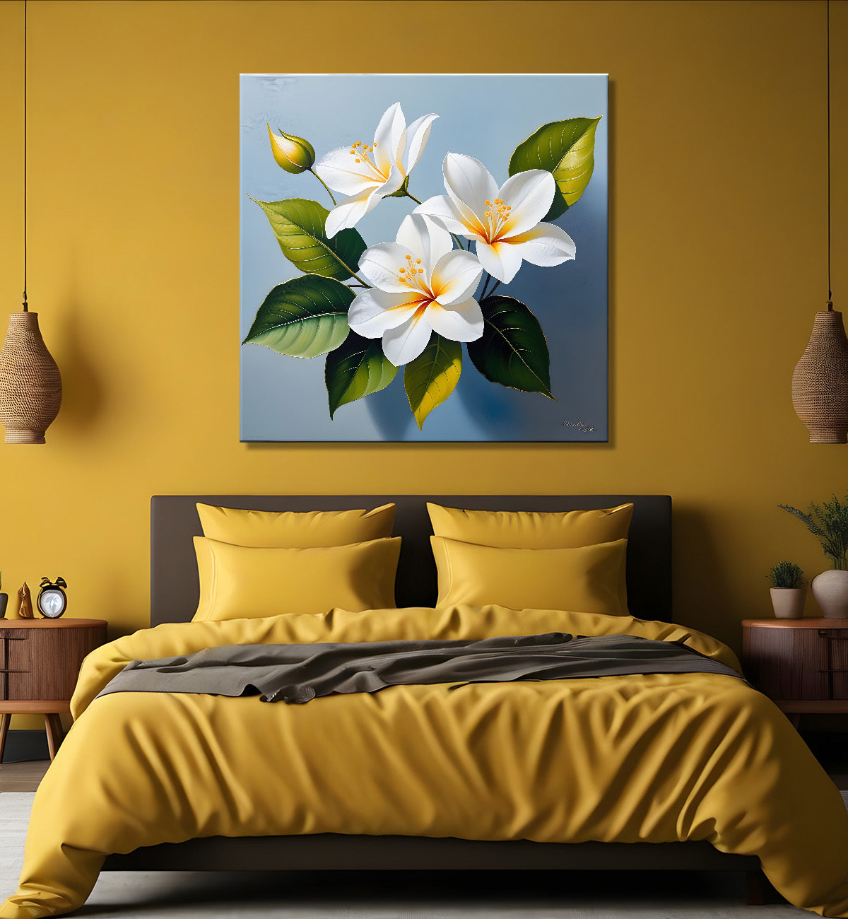 White flowers in textured oil painting - Flower-S-420