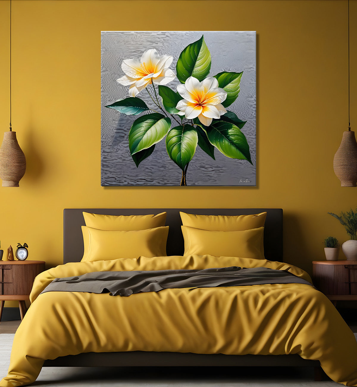 White flower in textured oil painting - Flower-S-421