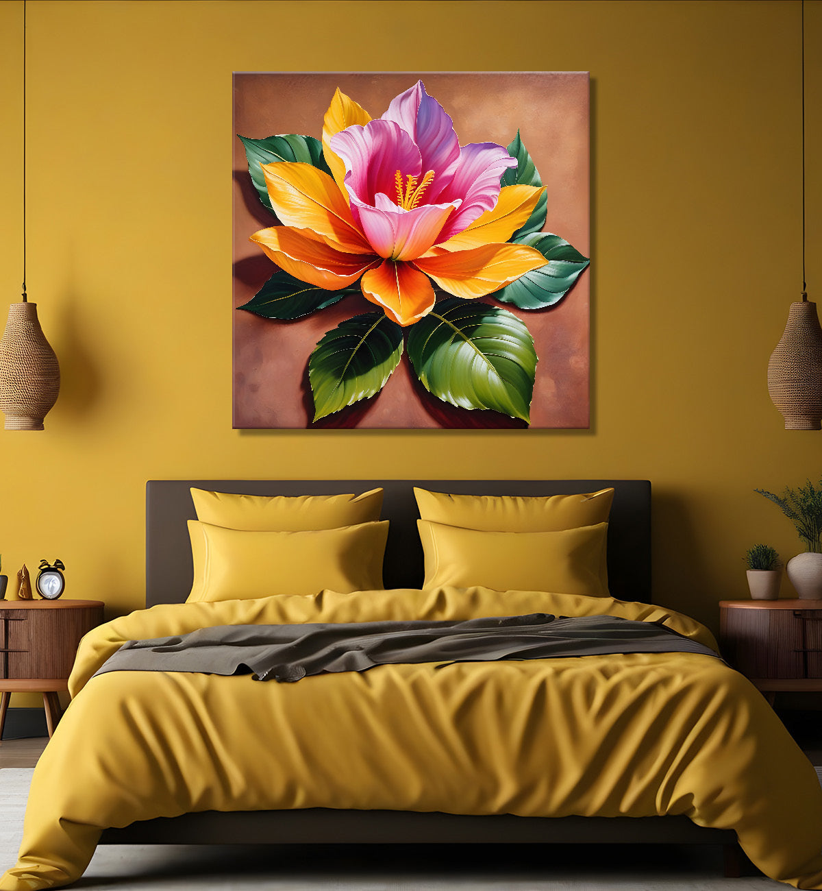 Colourful flower in textured oil painting - Flower-S-423