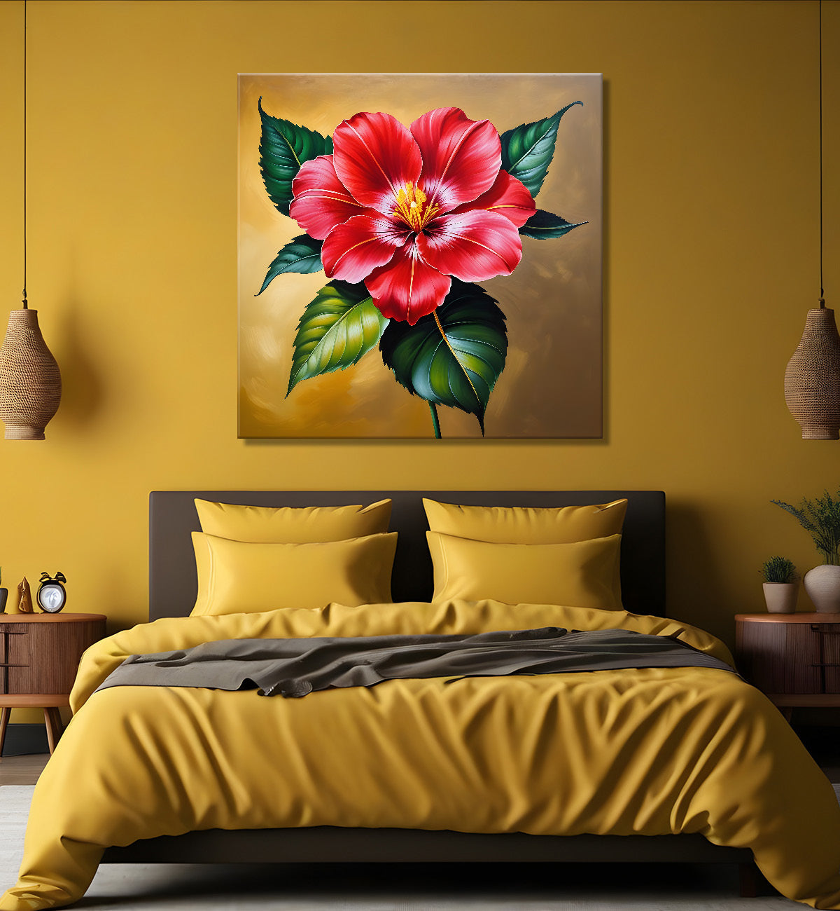 Hibiscus flower in beautiful textured painting - Flower-S-424